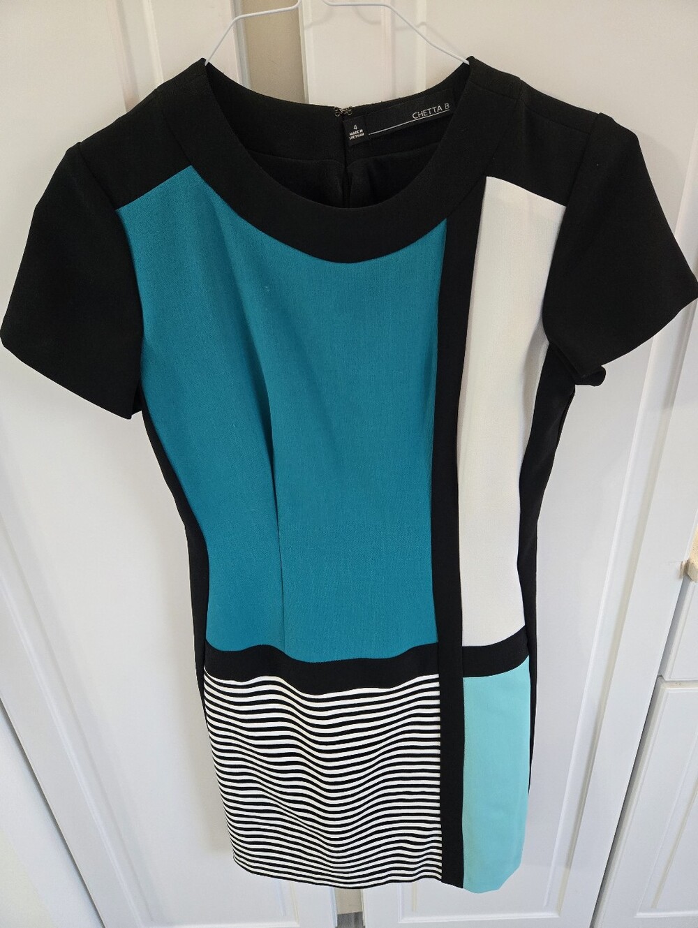 Chetta B Women's Teal & Black Colorblock Sheath Dress Size 4